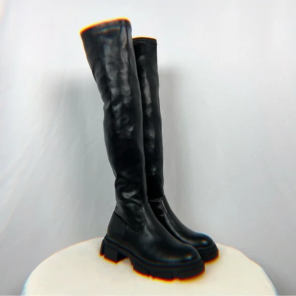 Cape Robbin Shoes Modern Black Pu Leather Over The Knee Sock